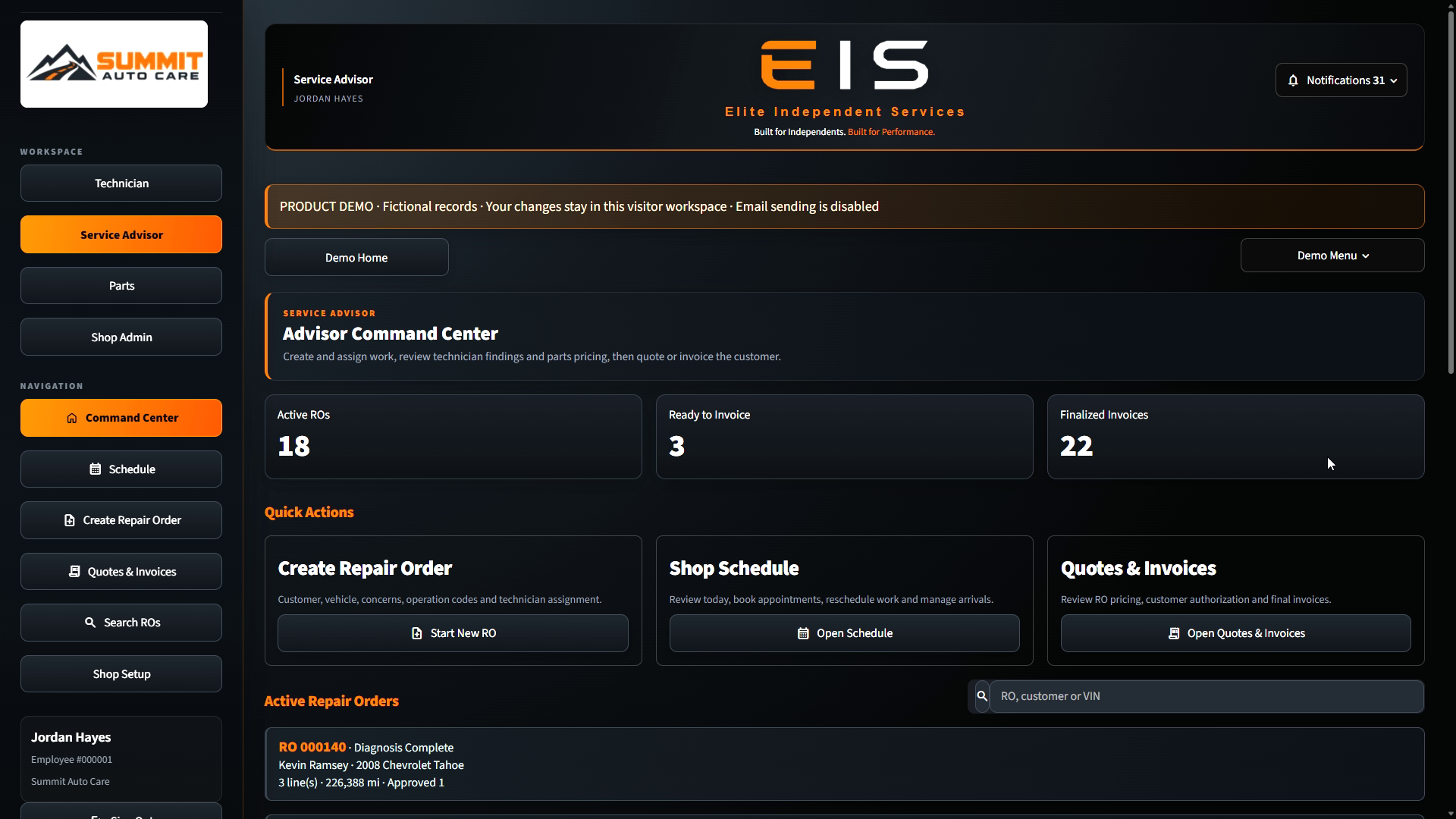 EIS advisor screen